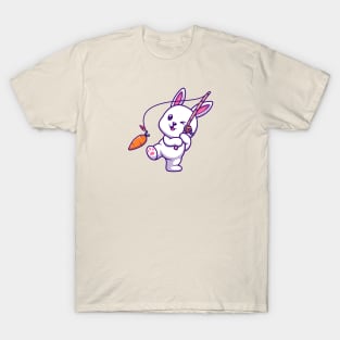 Cute Rabbit Fishing Carrot Cartoon T-Shirt